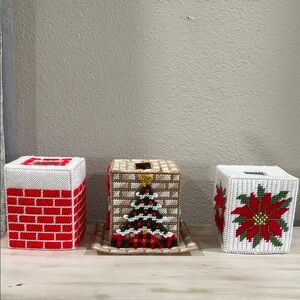 Handcrafted Festive Holiday Tissue Box Covers - Red, White, and Brown